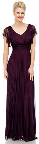 V-Neck Ruffle Sleeves Long Formal Dress with Pleating