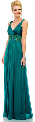 V-Neck Broad Straps Long Formal Dress with Chunky Beads
