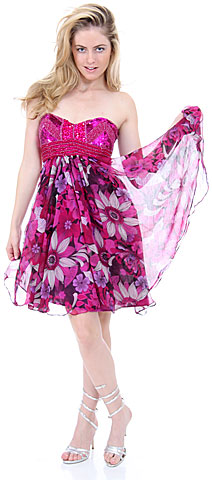 Strapless Floral Print Short Homecoming Party Dress