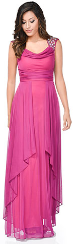 Broad Straps Cowl Neck Long Formal Dress with Draped Skirt