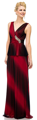 V-Neck Ombre Peplum Long Dress with Decal on Waist