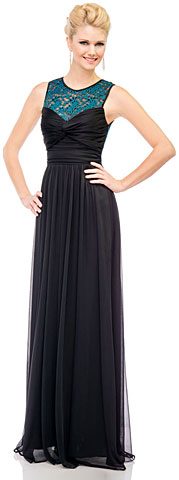See-Thru Lace Back Long Formal Dress with Twist Knot. 11406.