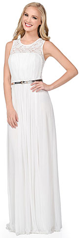 Sheer Lace Top Waist Belt Long Formal Dress. 11408.