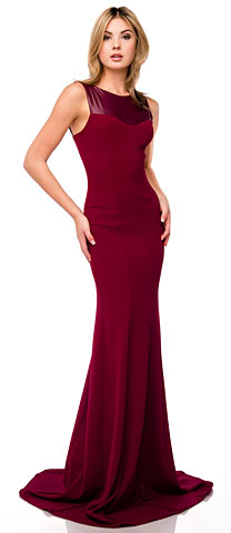 Faux Leather Panel Fitted Long Formal Evening Dress. 11424.