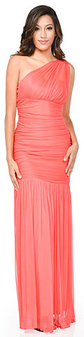 One Shoulder Shirred Mermaid Style Long Formal Prom Dress. 11458.