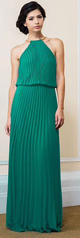 Pleated Halter Neck Blouson Top Long Formal Dress
