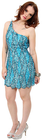 One Shoulder Two Tone Dress with Asymetical Hemline