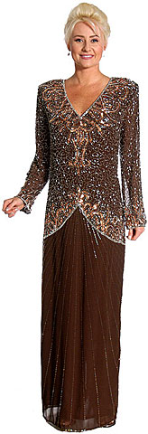 V-Neck Handbeaded Long Sequin Evening Gown with Full Sleeves. kd123.