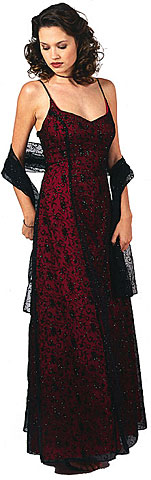 #13106. Floral Velvet and Lace Formal Dress.