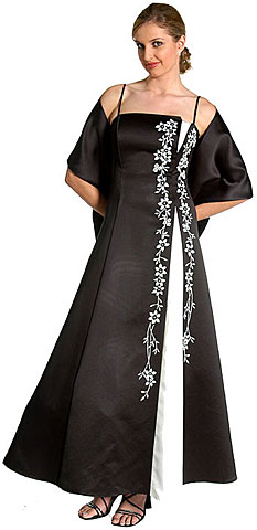 #13332. Floral Beadwork and White Insert Formal Prom Dress.