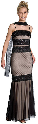 #13400. Belted Design Full Length Evening Dress.