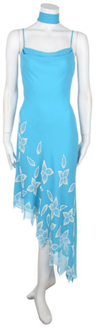 #13442. Spaghetti Strap Asymmetric Dress with Floral Design.