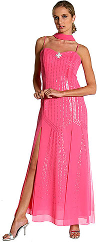 #13652. Beaded Spaghetti Strapped and Fringed Style Long Dress.