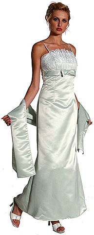 #13760. Satin and Lace Empire Cut  Long Formal Prom Dress.