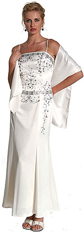 #13761. Spaghetti Strap Floral Beaded Formal Prom Dress.