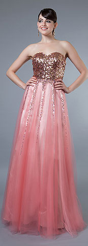 Strapless Sequin Long Mesh Prom Dress with . 16073.