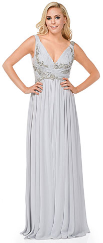 Deep V-Neck Ruched Floor Length Formal Prom Dress. 16111.