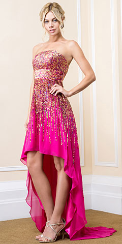 Strapless Sequined High-Low Prom Dress with Train