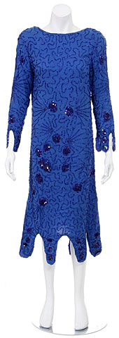 Medium Length Cowl Neck Back Hand Beaded Dress