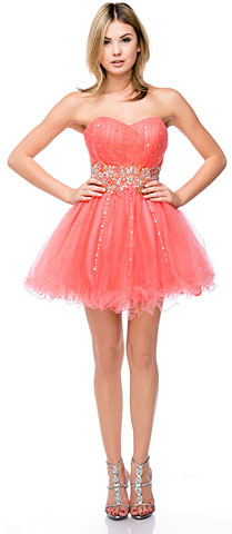 Strapless Beaded Waist Short Tulle Party Party Dress. 16302.