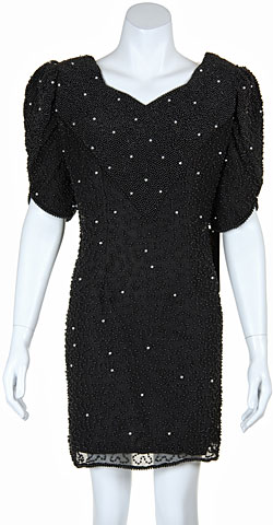 V-neck Vintage Style Mini Cocktail Dress With Pearls