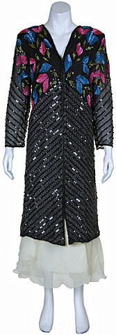 Long Beaded Jacket with Multi-colored Sequined Pattern