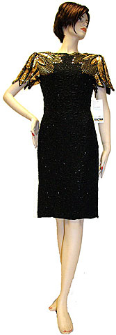 #2221. Tea Length Sequin Beaded Dress.