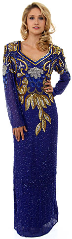 V-Neck Full Sleeves Sequined Formal Evening Gown. 2979.