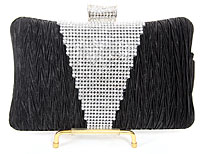 Crocheted Satin Metal Frame Evening Bag in Black