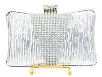 Crocheted Satin Metal Frame Evening Bag in Silver. 3372-sv.