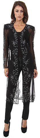 Collared Full Sleeves Sheer Short Jacket with Beading