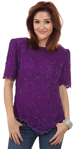 Round Edged Hem Short Sleeved Blouse