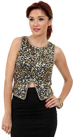 Sleevless Sequined Blouse with Knot Back