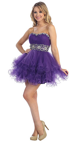 Strapless Beaded Mesh Short Prom Party Dress
