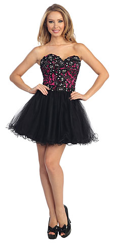 Strapless Floral Lace Bust Tulle Short Prom Dress. 45398.