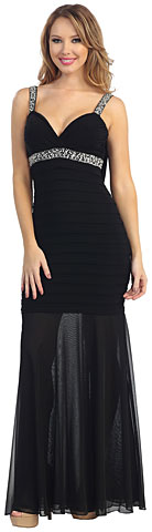 Pleated Bodice Sheer Skirt Long Prom Dress. 45443.