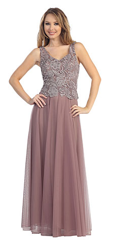 Sleeveless V-Neck Lace Top Long Formal Evening Prom Dress