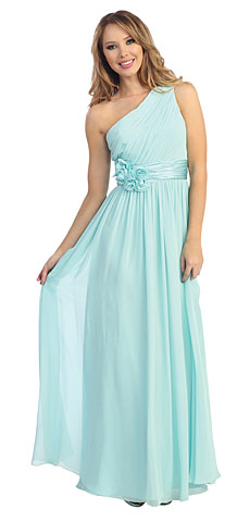 One Shoulder Floral Accent Formal Bridesmaid Dress. 45485.