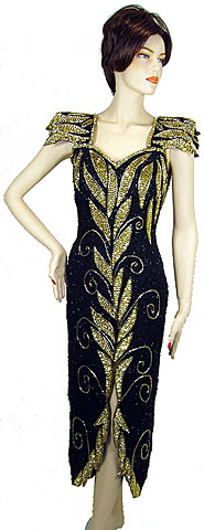 #7520. Leafy Sequined Short Evening Dress.