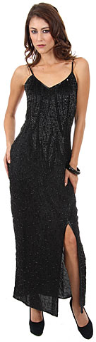 Spaghetti Straps Leafy Sequined Pattern Long Formal Dress