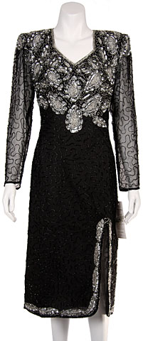 Tea Length Sequin Beaded Cocktail Dress