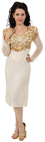 Tea Length Sequin Beaded Cocktail Dress