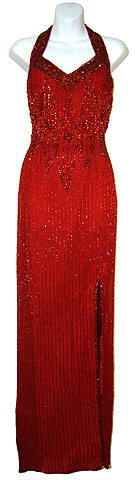 #7568. Halter Neck Round Beads Full Length Formal Dress.