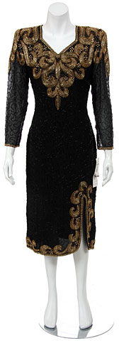 Tea Length with Front slit Formal Beaded Dress