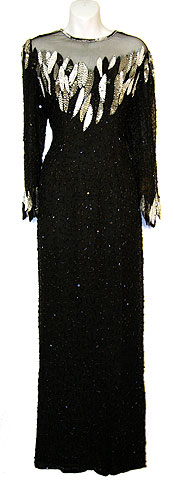 #7606. See Thru Bodice and Long Sleeved Beaded Dress.