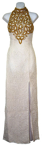 #7632. Sequined Silk Beaded Dress with Beautiful Floral Design.