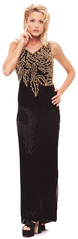 #7634. Leafy Beaded Sleeveless Evening Dress.
