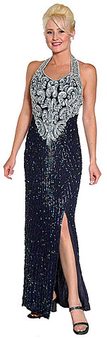 #7635. Paisley Bead Halter Neck Formal Evening Gown .