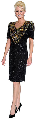 #7698. Short Sleeved Handbeaded Short Evening Dress.
