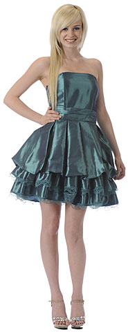 #p7726. Strapless Baby Doll Party Dress with Cascading Ruffled Skirt.